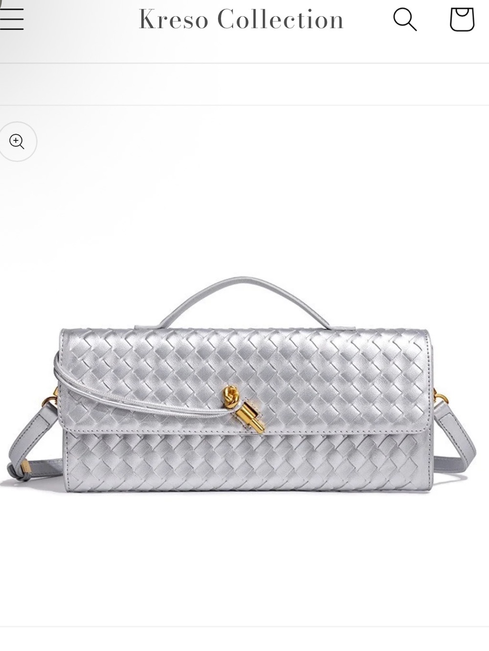 Woven Metallic Silver Shoulder Bag with Top Handle